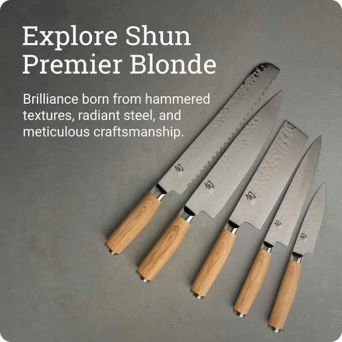 Shun Premier Blonde 8" Chef's Knife, Handcrafted Japanese Kitchen Knife for Professional and Home Chefs, VG-MAX Core with Damascus Stainless Steel Cladding, Pakkawood Handle