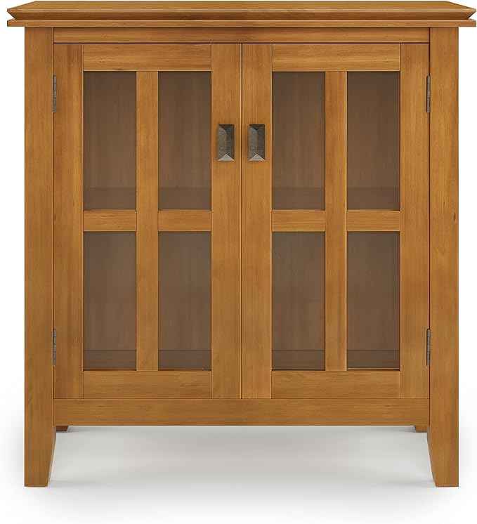 SIMPLIHOME Artisan SOLID WOOD 30 Inch Wide Contemporary Low Storage Cabinet in Honey Brown, For the Living Room, Entryway and Family Room