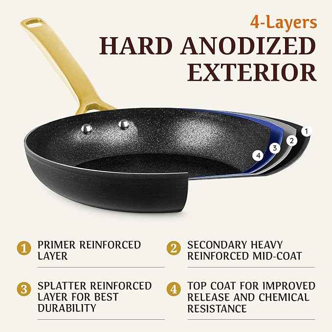 GRANITESTONE 14pcs Induction Pots and Pans Set Non Stick Cookware Set with 3 Utensils, Premium Chef Quality Forged Hard Anodized Exterior with Armor Max Coating Lasts 8x Longer, Oven & Dishwasher Safe