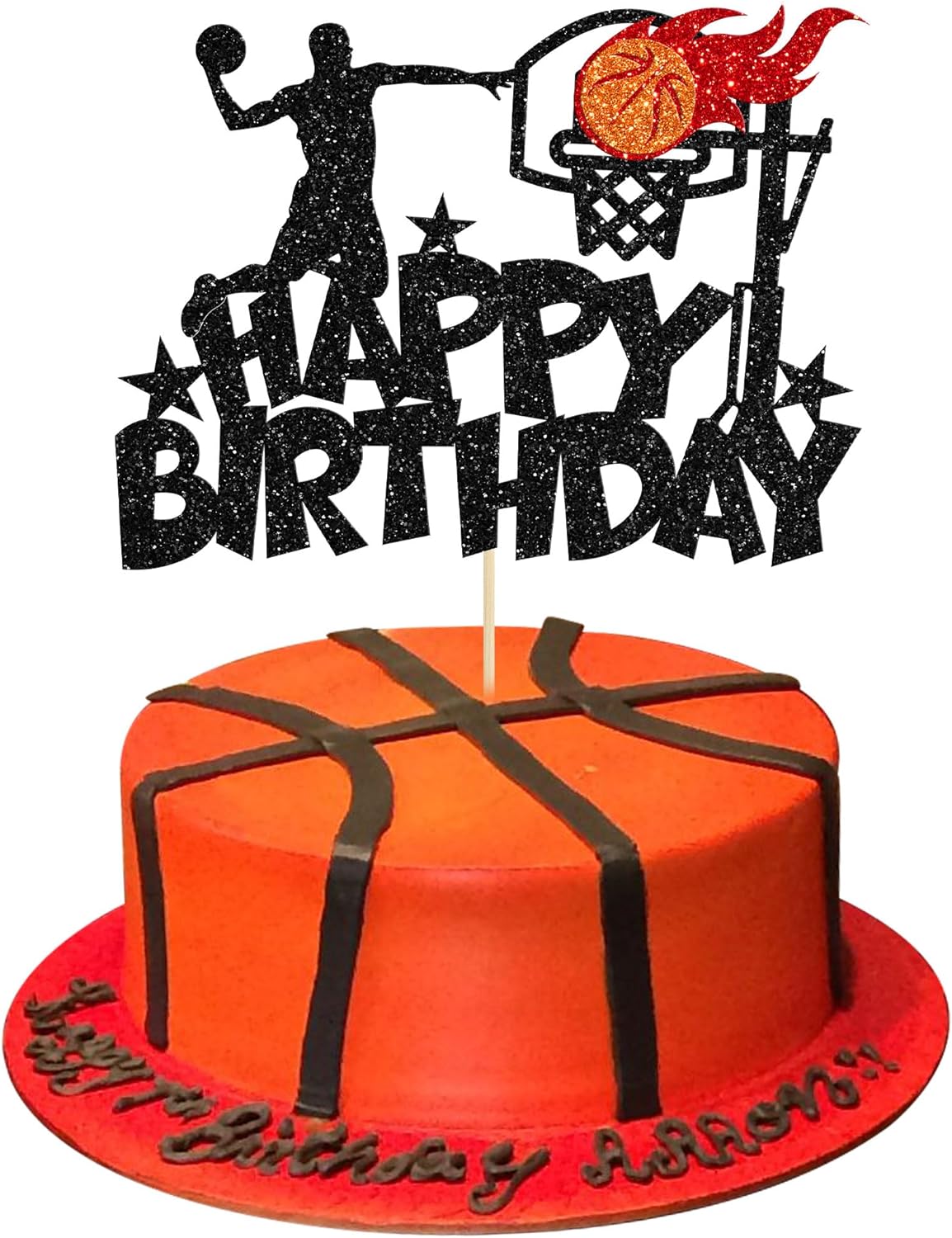1Pc Basketball Happy Birthday Cake Topper Glitter Basketball Sports Theme Birthday Cake Pick for Theme Baby Shower Birthday Party Cake Decorations Supplies