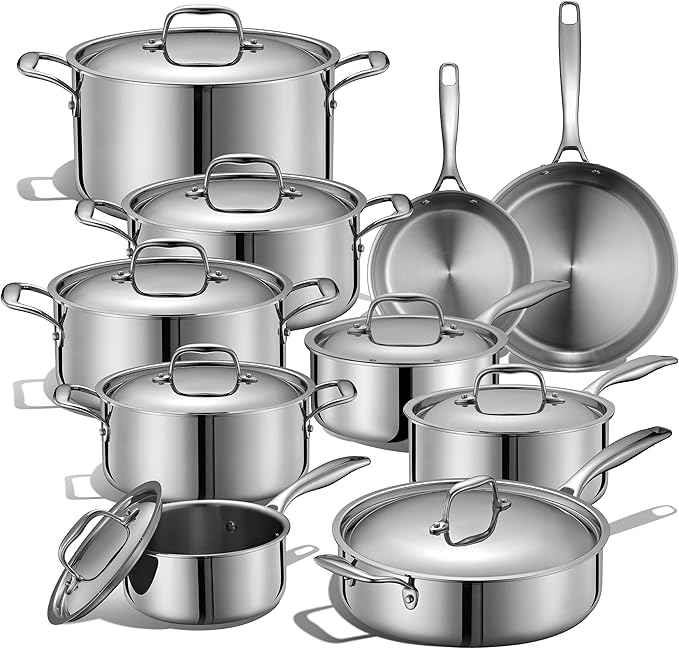 LEGEND COOKWARE 5-Ply Stainless Steel Cookware Set, 19-Piece Pots and Pans Set - Induction Compatible, Oven Safe 800°F - Non-Toxic, No Coatings - Built to Last Generations