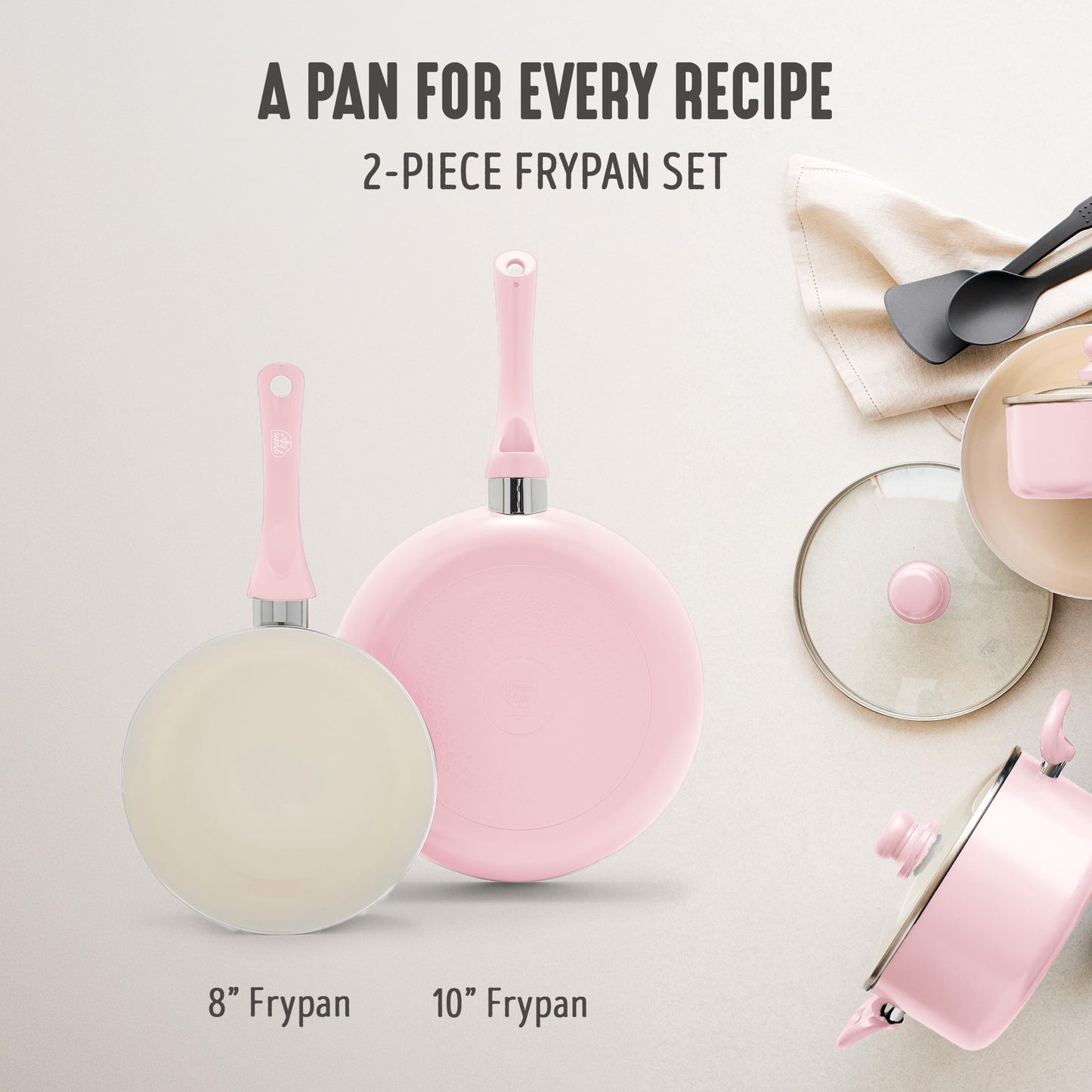 2 Piece 8" & 10" (8" and 10" Frying Pan Skillet Set / Blush Pink)