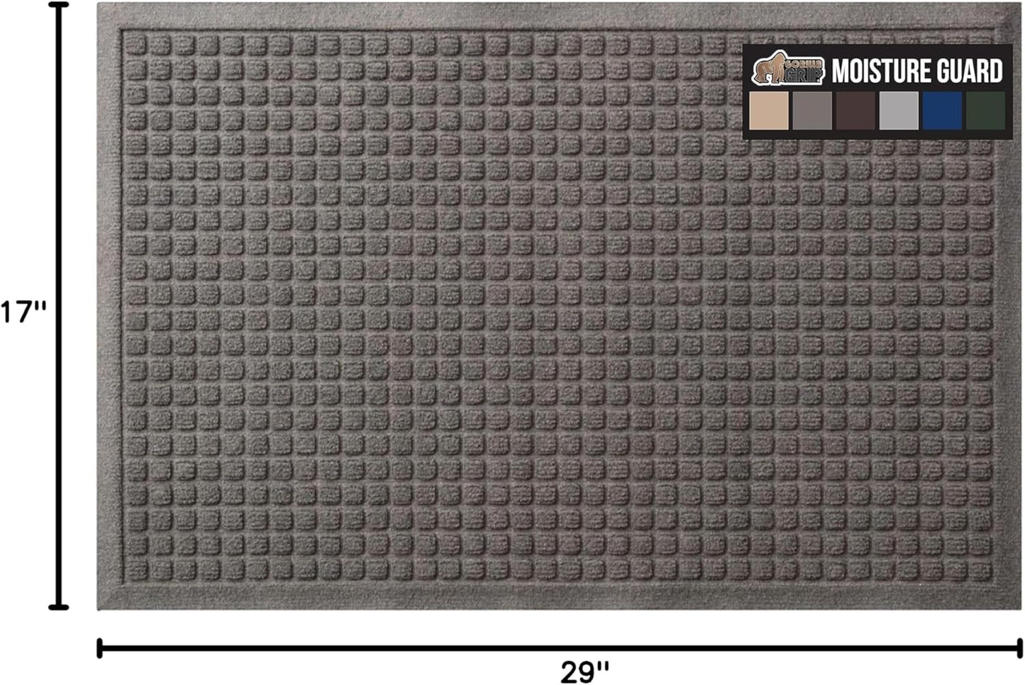 GORILLA GRIP Front Door Mat, Indoor Outdoor Ultra Absorbent HydroAbsorb Doormat, Absorbs Up to 1.7 Cups of Water, Stain and Fade Resistant, Rubber Backing Doormats, Captures Dirt, 29x17 Charcoal