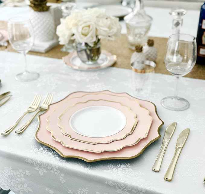" OCCASIONS " 640 Piece set (80 Guests)-Heavyweight Wedding Party Disposable Plastic Plate Set - 80 x 10.5'' + 80 x 8'' + Silverware + Cups + Napkins (Imperial in Blush Pink & Gold)