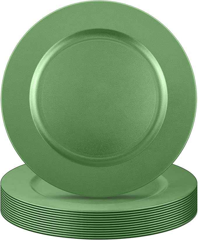 Tanlade 12 Pcs 13 Inch Charger Plates Bulk Round Wedding Chargers Plastic Dinner Plates for Table Setting Wedding Party Decoration (Green)