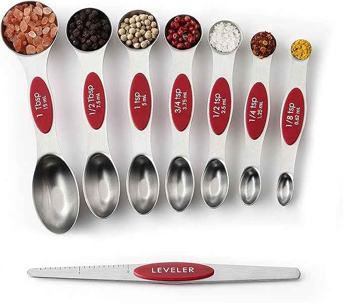 Spring Chef Red Stainless Steel Magnetic Measuring Spoons Set of 8 with Leveler, Metal Teaspoon & Tablespoon Measuring Spoons with Strong Magnets, Kitchen Gadgets for Baking & Cooking - Set of 2
