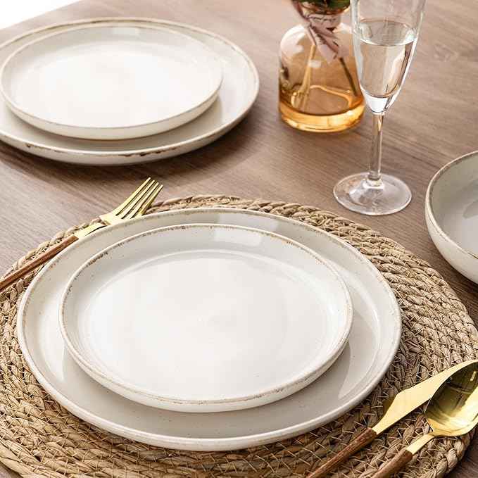 AmorArc 24 Pieces Ceramic Dinnerware Sets for 8, Handpainted Stoneware Plates and Bowls Set with Rustic Terracotta Underside, Scratch Resistant Dishes Set, Dishwasher & Microwave Safe