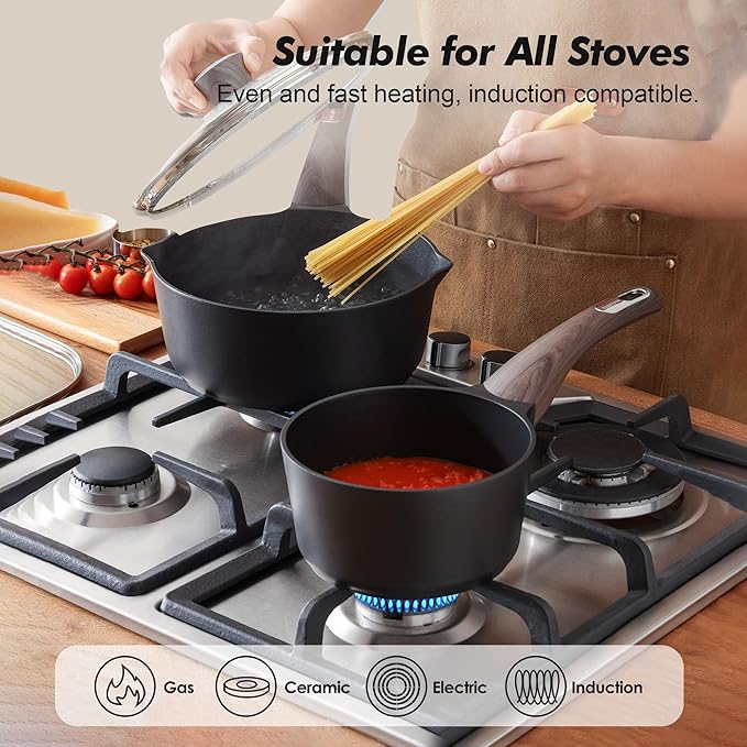 SENSARTE Nonstick Sauce Pan with Lid, 1.5 Quart Small Saucepan, Multipurpose Cooking Pot with Stay Cool Handle, Non toxic Kitchen Sauce Pot, Non stick Saucier Pan, Induction Comptable, PFOA Free