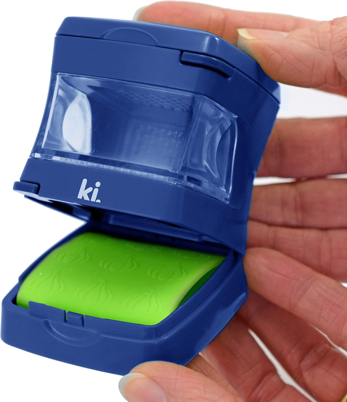Garlic-A-Peel Garlic Press, Crusher, Cutter, Mincer, and Storage Container - Includes Silicone Garlic Peeler - Easy to Clean - Stainless Steel Blades – (Blue), standard - HomeSpice