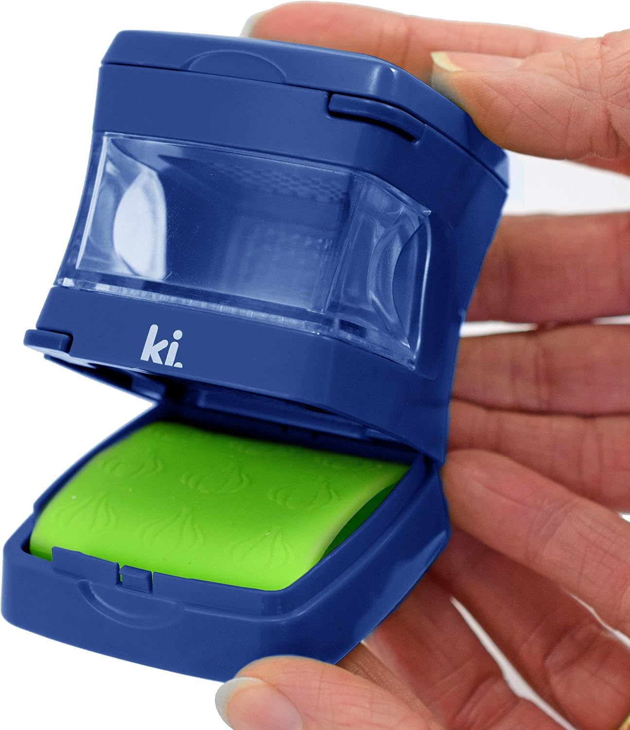 Garlic-A-Peel Garlic Press, Crusher, Cutter, Mincer, and Storage Container - Includes Silicone Garlic Peeler - Easy to Clean - Stainless Steel Blades – (Blue), standard - HomeSpice