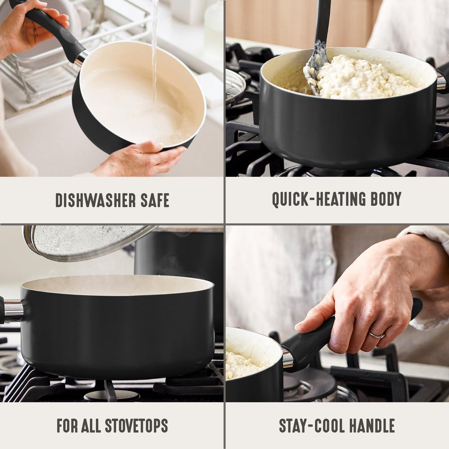2QT Ceramic Nonstick Saucepan with Lid (2 Quarts / Graphite Black)