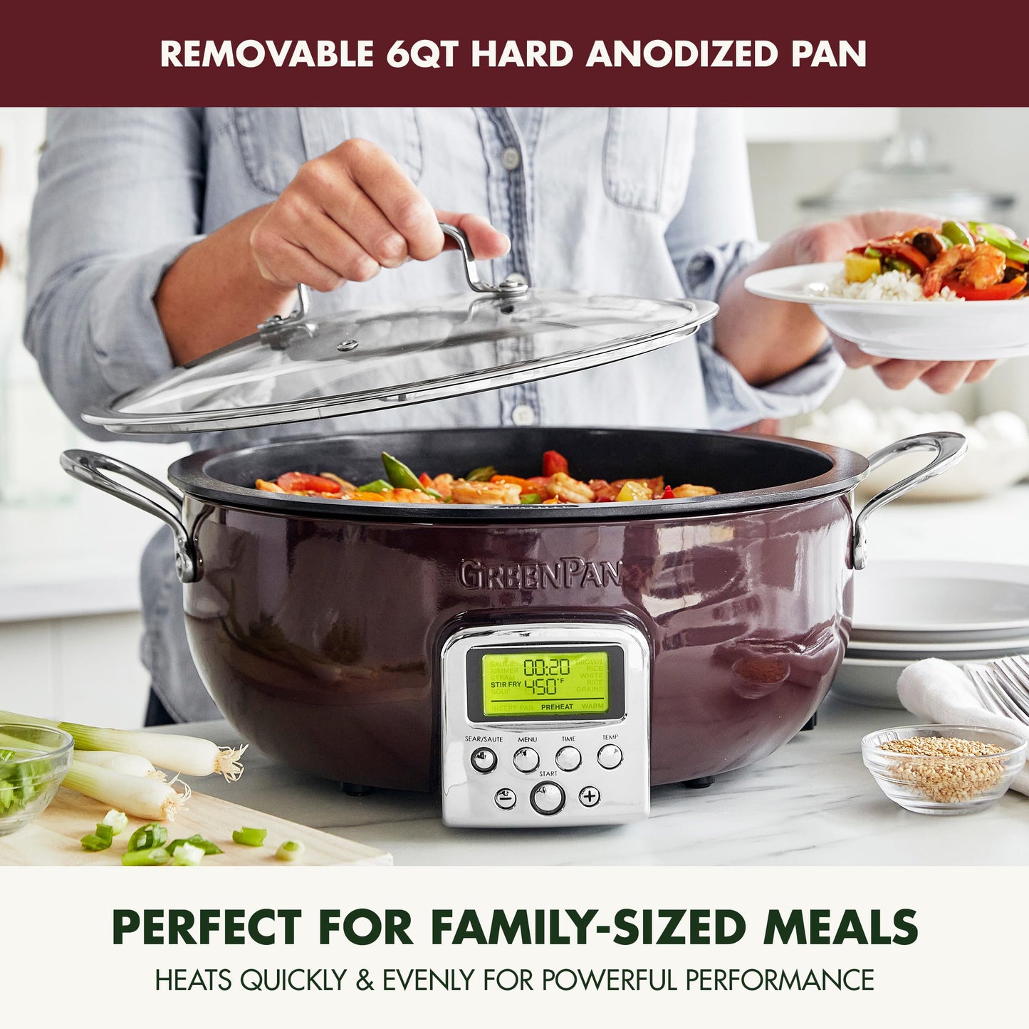 Elite Essential Smart Electric 6QT Skillet Pot (6 Quarts / Fig Purple)