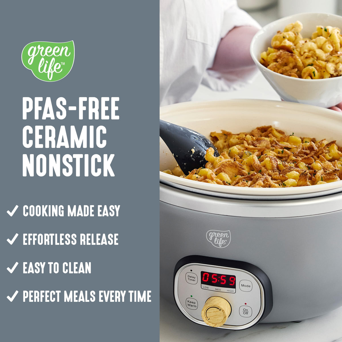 6QT Ceramic Nonstick Slow Cooker (Gray / 6 Quarts)