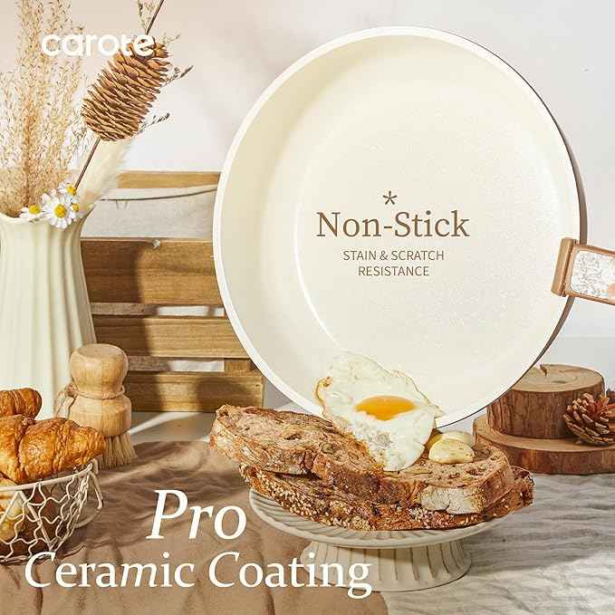 CAROTE 25-Piece Ceramic Cookware Set, Nonstick Pots and Pans Set with Detachable Handle, Non-Toxic Kitchen Cooking Set, Dishwasher & Oven Safe, Induction Compatible, PFAS Free, Chocolate