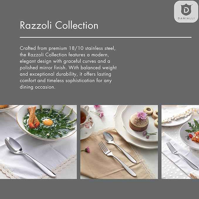 Modern Silverware Set, 18/10 Stainless Steel Flatware, Mirror Finish, Dishwasher Safe, Elegant Cutlery for Home and Dining, Built to Last (40-Piece, Razzoli)