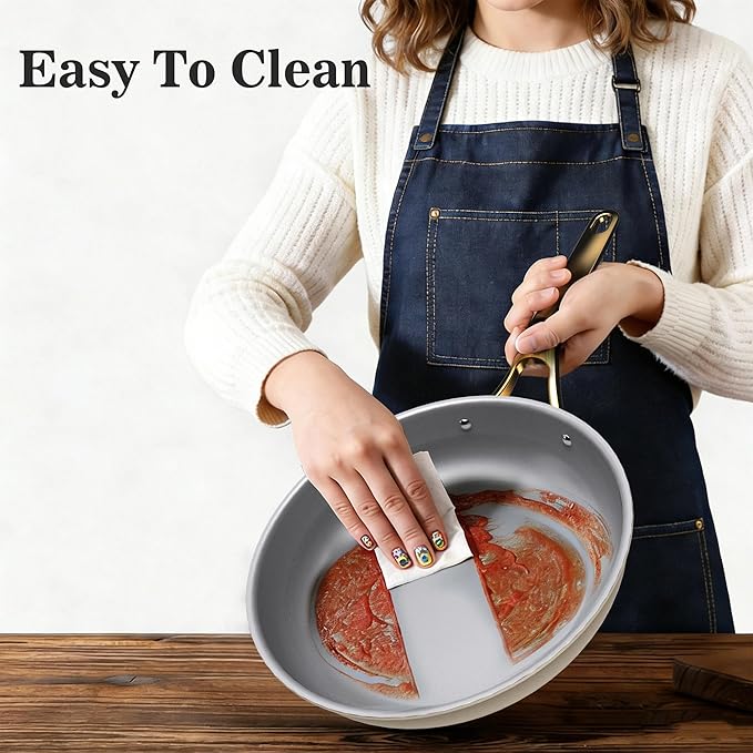 7-Piece Ceramic Nonstick Cookware Set with Lids - PFAS/PTFE/PFOA Free, Interior & Exterior Ceramic Coating -Easy to Clean- Kitchen Storage-All Stovetop Compatible & Oven-Safe up to 480°F