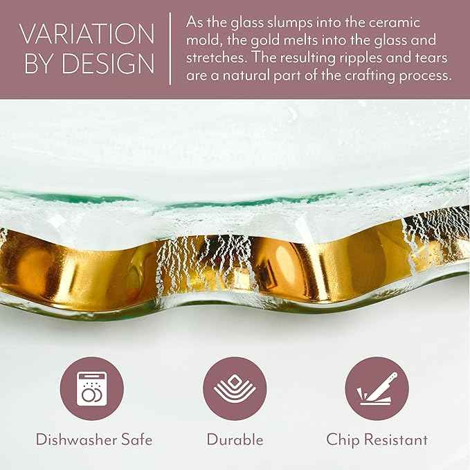 Annieglass Ruffle 7.75 Inch Wine Coaster with 24k Gold, Timeless Glass Tableware for all Occasions, Made in the USA