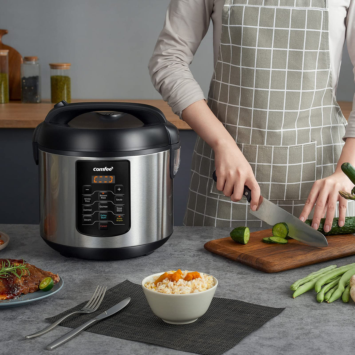 Large Rice Cooker with 8 (10 Cups Uncooked_8 Presets)