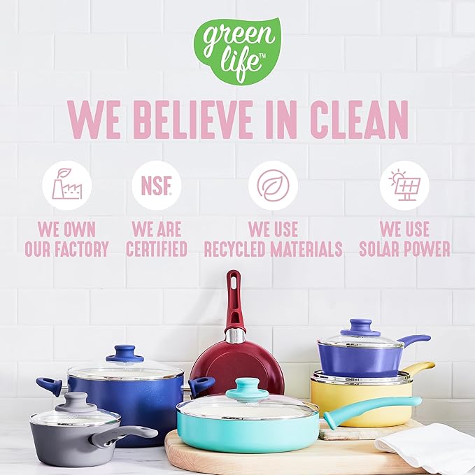GreenLife 8 Piece Nonstick Cookware Set, Non-Toxic PFAS-Free Ceramic Pots & Pans, Dishwasher & Oven Safe, Frying, Sauce, Stock Pot, Glass Lids, Stay-Cool Handles, Wobble Free, Light Pink