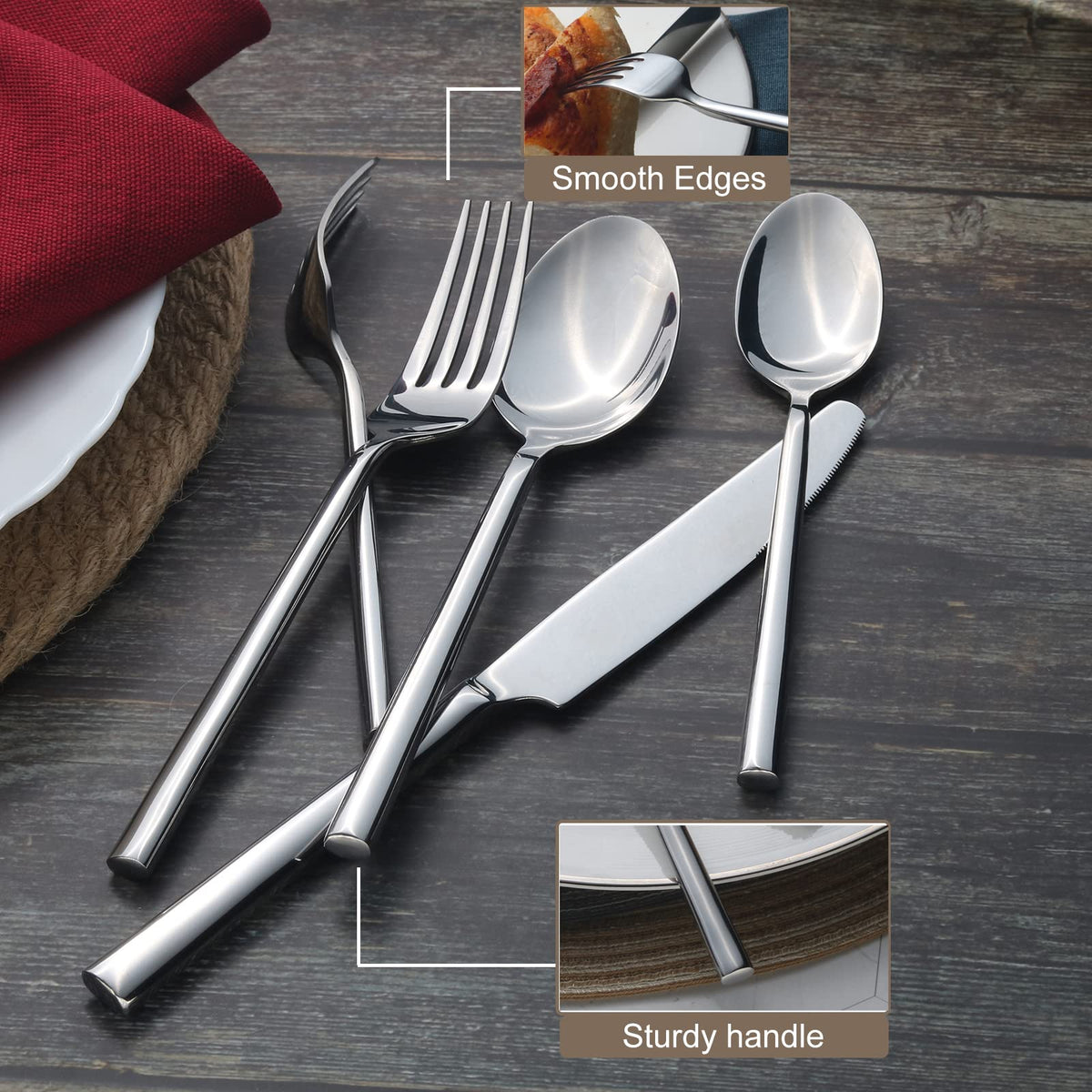 Potter 60 Piece Forged Silverware Set Stainless Steel Flatware Set Cutlery Set (Silver / 60 pieces for 12)