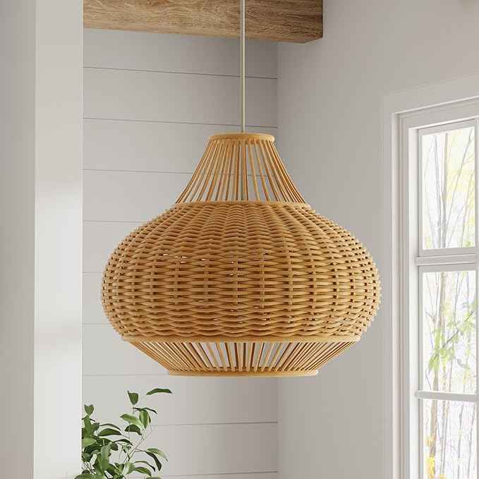 KOUBOO 1050029 Wicker Pear Pendant Lamp, 18" x 18" x 15", Natural