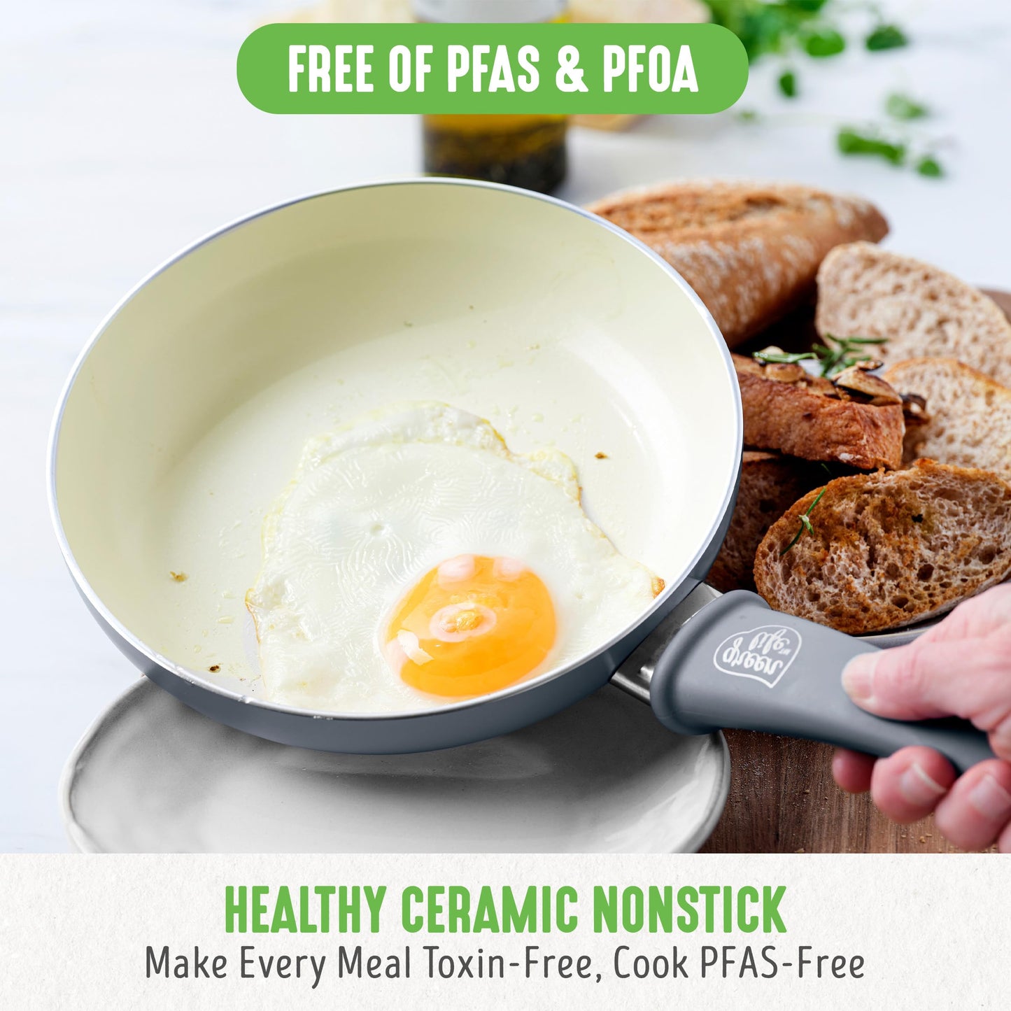 Soft Grip Healthy Ceramic Nonstick 18 Piece Kitchen Cookware Pots and Frying Sauce Saute Pans Set (18 Piece Cookware Set / Gray)