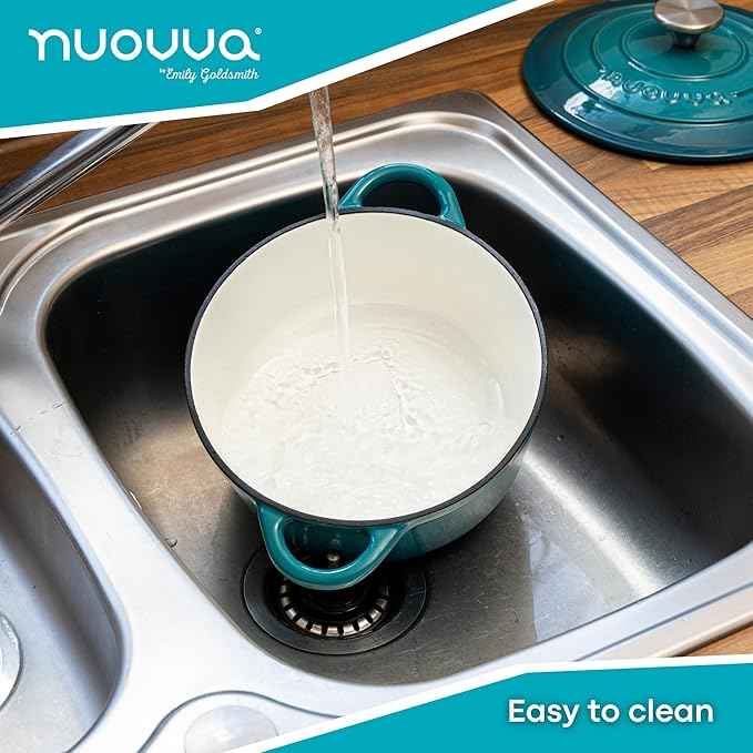 Cast Iron Dutch Oven with Lid – Non-Stick Ovenproof Enamelled Casserole Pot – Sturdy Dutch Oven Cookware – Teal, 3.1-Quart, 22cm – by Nuovva