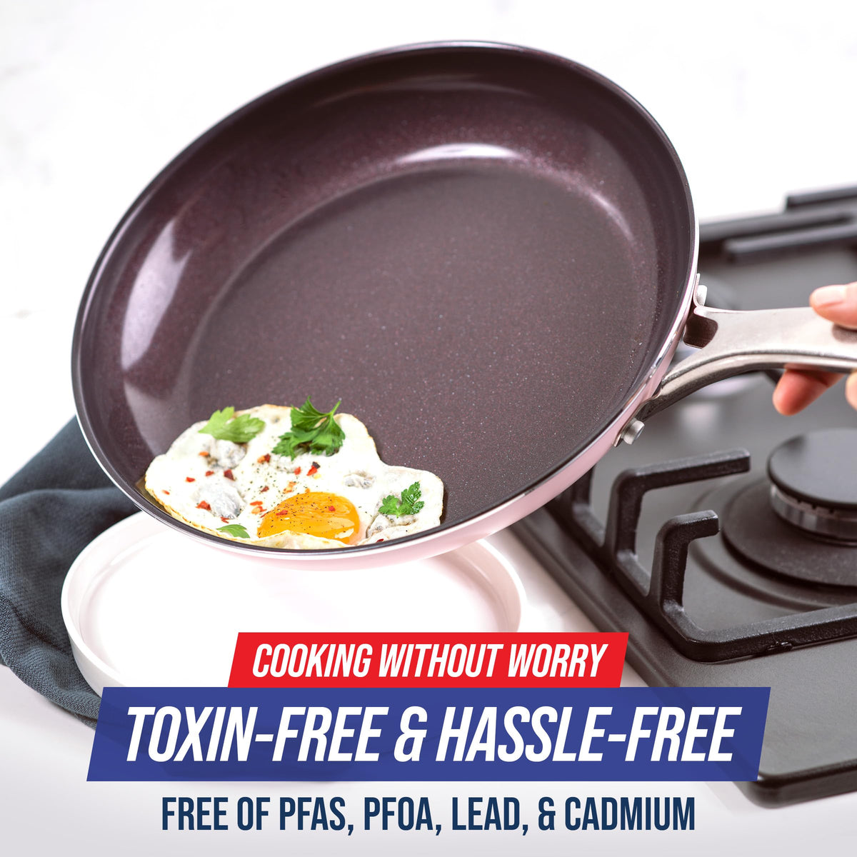 Cookware Diamond Infused Ceramic Nonstick 10" Frying Pan Skillet (10" Frying Pan Skillet / Pink)