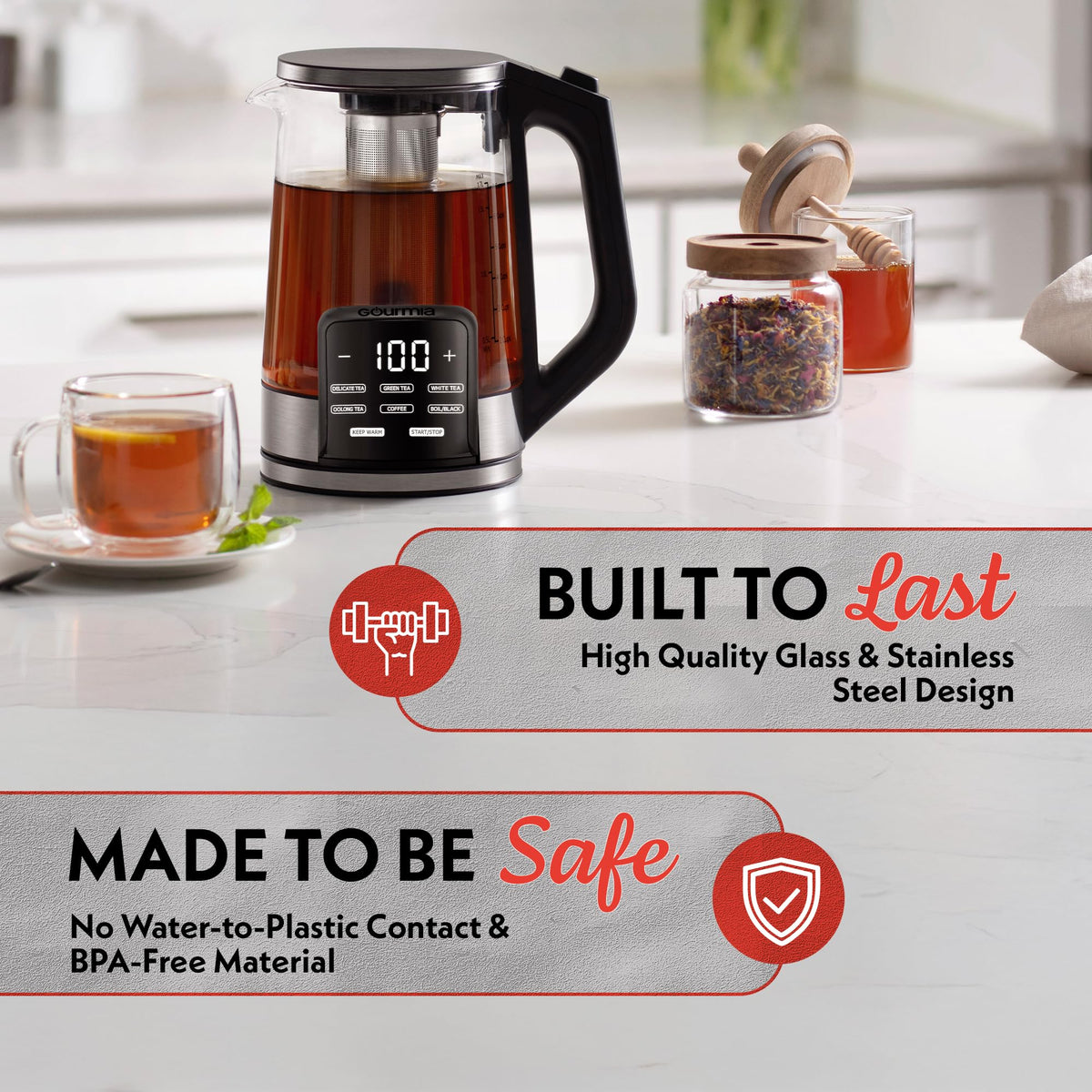 Electric Glass Kettle (Red)