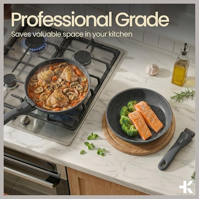 Bakken 17-Piece Ceramic Coated Aluminum Cookware Set, Nonstick Pots and Pans with Lids, Silicone Cooking Utensils & Oven Mitts, All Stovetop Safe Up To 500°F, PTFE & PFAS Free, Dishwasher Safe