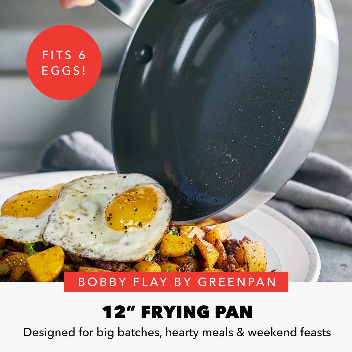 x Bobby Flay Stainless Steel 12” Frying Pan Skillet & Glass Lid (12" Frying Pan with Lid / Stainless Steel)