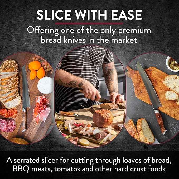 STEELPORT Sourdough Tool Set (3 Pcs.) – 10” Carbon Steel Serrated Bread Knife, Stainless Steel Bench Scraper & Wooden Sheath | Professional Artisan Baking Kit for Homemade Bread, Made in USA