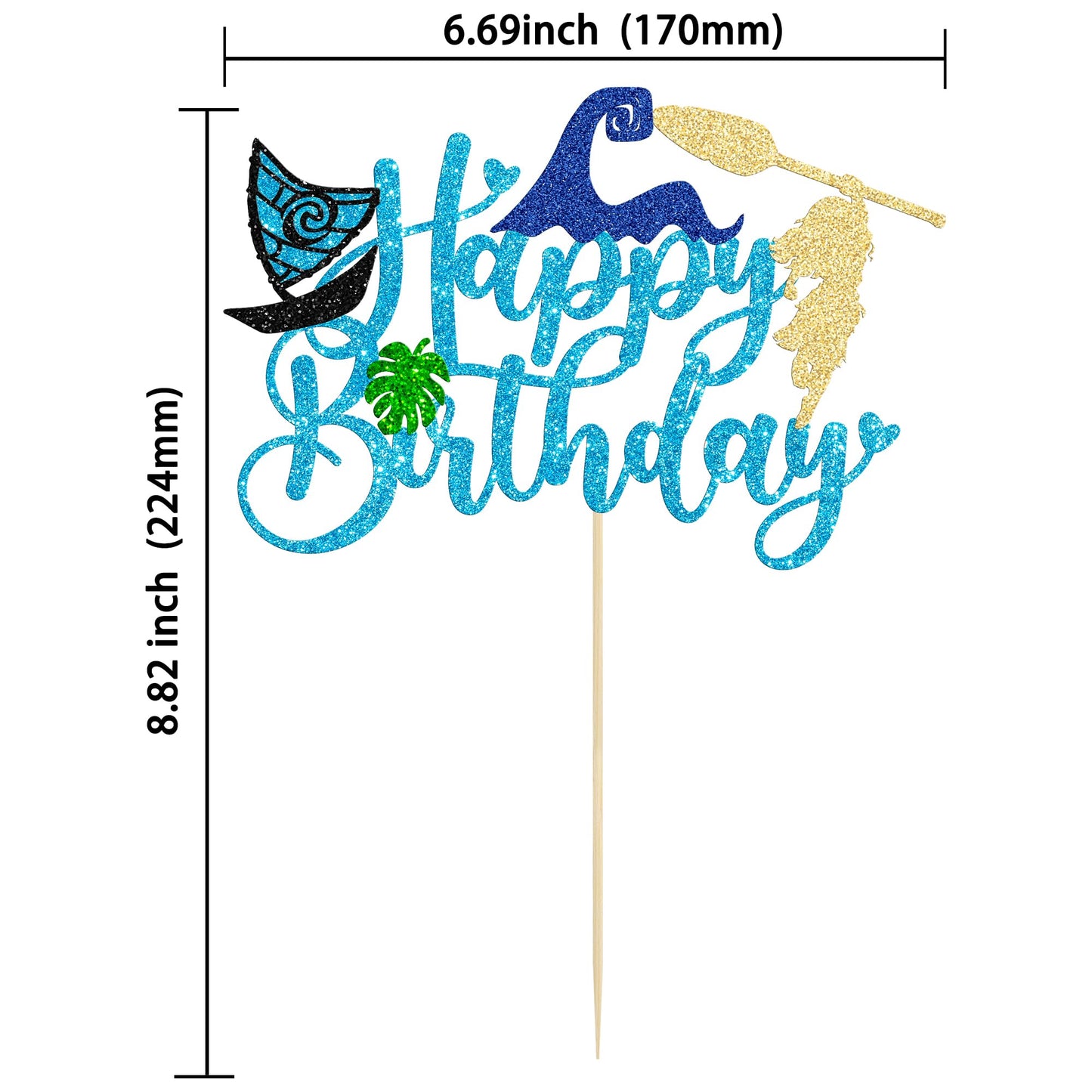 1Pcs Summer Cake Topper Glitter Tree Flower Happy Birthday Cake Pick Decoration for Tropical Hawaiian Luau Theme Baby Shower Kids Birthday Party Cake Decorations Supplies Blue (Blue 4)