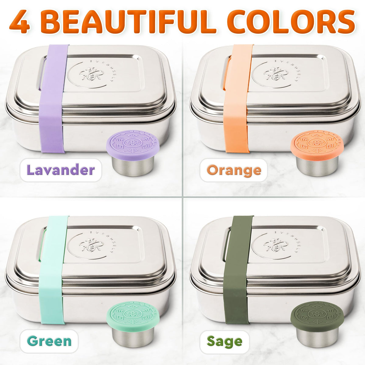 Stainless Steel Bento Box + Condiment Container (Orange / 27oz / 800ml)