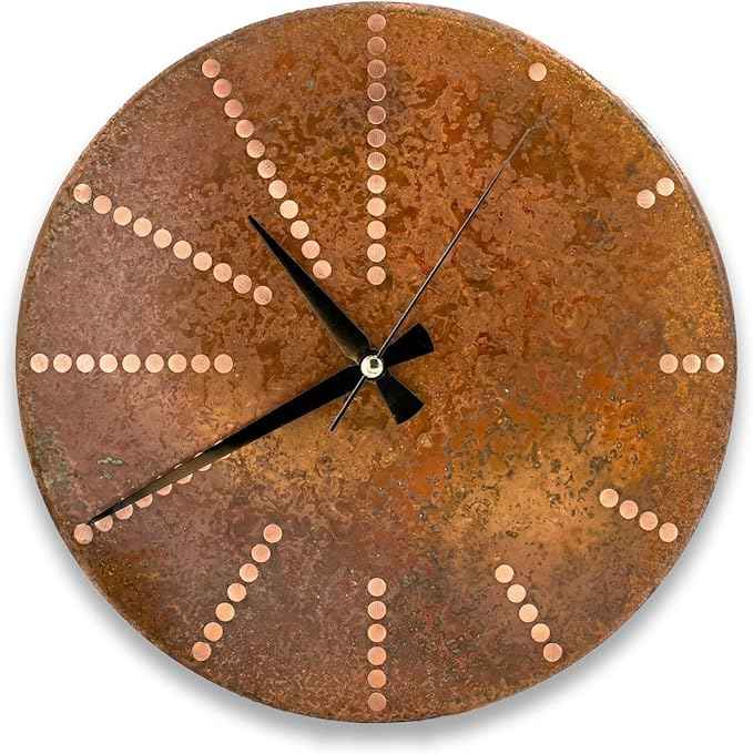Handmade Pure Copper Wall Clock for Home Decoration, Decor Clock for Living Room, Bedroom and Kitchen, Rustic Decorative Mural Clock Art for Farmhouse (Time Dots, 17.7)