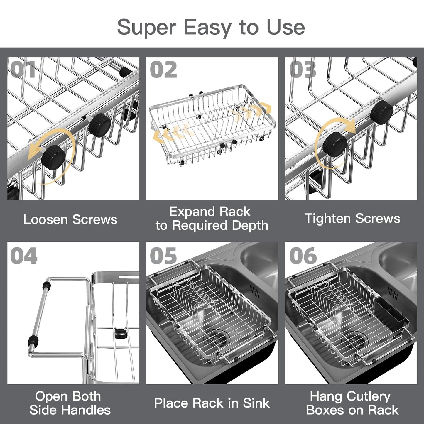 Expandable Dish Drying Rack Over The Sink with Anti Slip Grip (Silver / For 13-30" W Sink)