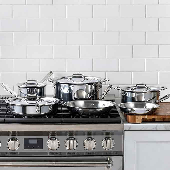 All-Clad D3 3-Ply Stainless Steel Cookware Set 10 Piece, Induction, Oven Broiler Safe 600F, Kitchen Cooking Set w/ Frying Pans, Saucepans, Saute Pan, Stockpot and Soup Pot, Pots and Pans, Silver