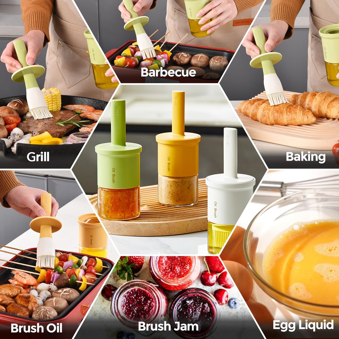 Oil Dispenser with Brush for Kitchen (01_Creamy White)