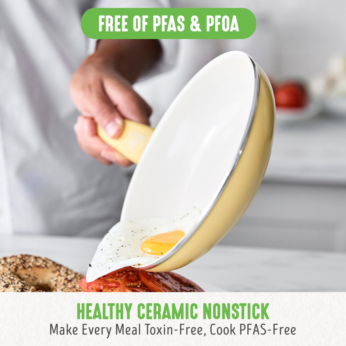 Soft Grip Healthy Ceramic Nonstick 18 Piece Kitchen Cookware Pots and Frying Sauce Saute Pans Set (18 Piece Cookware Set / Yellow)