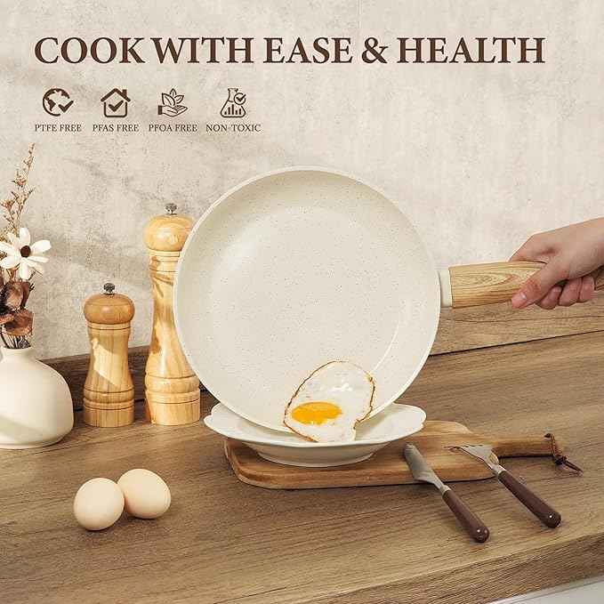 26Pcs Pots and Pans Nonstick Ceramic Cookware Set Nontoxic Kitchen Cooking Set with Steamers Utensils Induction Compatible, PFAS/PFOA Free, Oven and Dishwasher Safe, Cream White