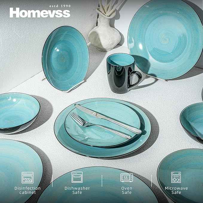Stoneware Sonoma Dinnerware Set, Black + Speckled Spin Wash Turquoise