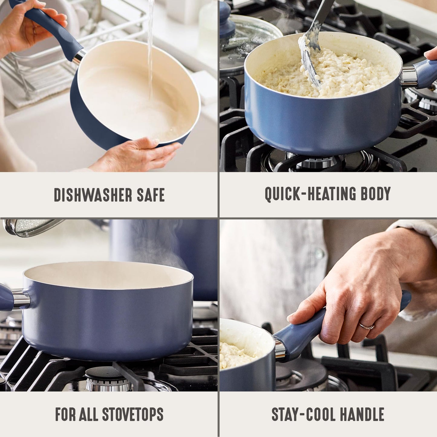 2QT Ceramic Nonstick Saucepan with Lid (2 Quarts / Slate Blue)