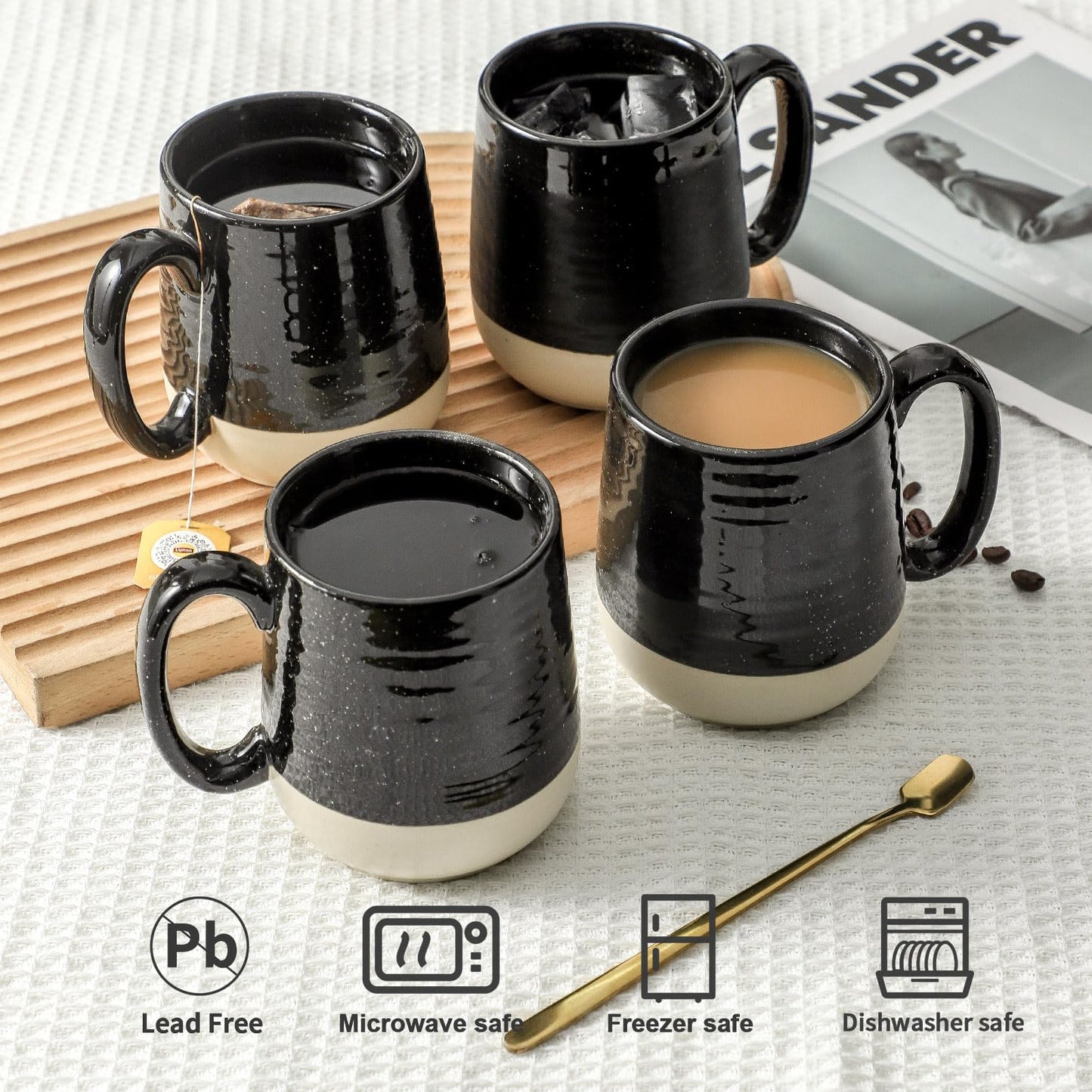 Ceramic Coffee Mugs Set (Black / Set of 4)