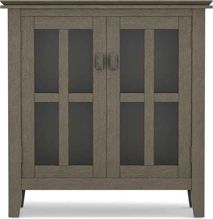 SIMPLIHOME Artisan SOLID WOOD 30 Inch Wide Contemporary Low Storage Cabinet in Farmhouse Grey, For the Living Room, Entryway and Family Room