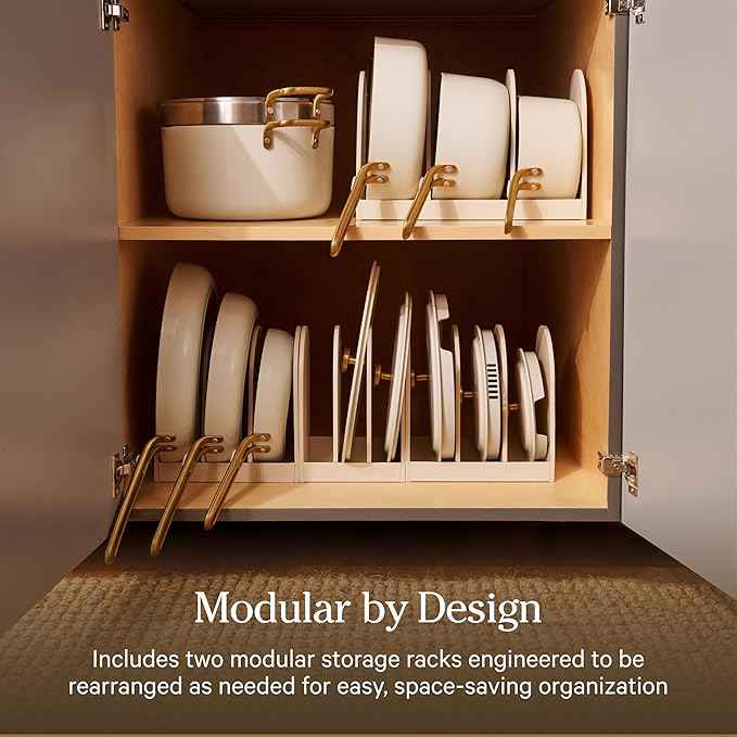 Our Place 17-Piece Essentials Complete Cookware Set - Ceramic Fry Pans, Saucepans, Sauté Pan, Stock Pot, Strainer Basket & Modular Storage | Thermakind™ Nonstick, Oven Safe up to 450°F | Cream