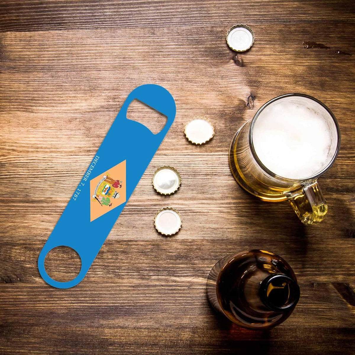 Delaware State Flag Stainless Steel Bottle Opener Abstract Retro Blue Country Flag Patriotic Art Flat Beer Bottle Opener Keychain for Home Kitchen Bar Restaurant Party Birthday Gift