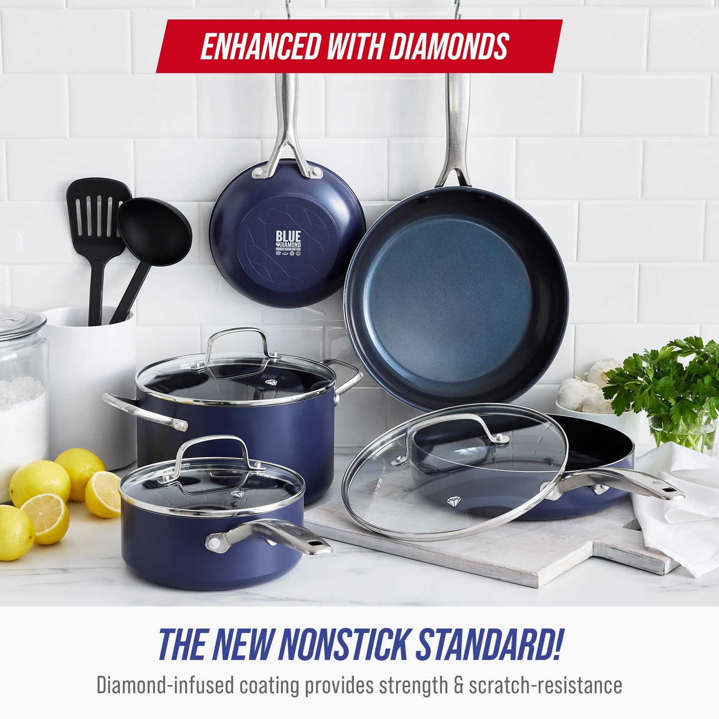 10 Piece Ceramic Nonstick Cookware Pots & Pans Set (10 Piece Cookware Set / Blue)