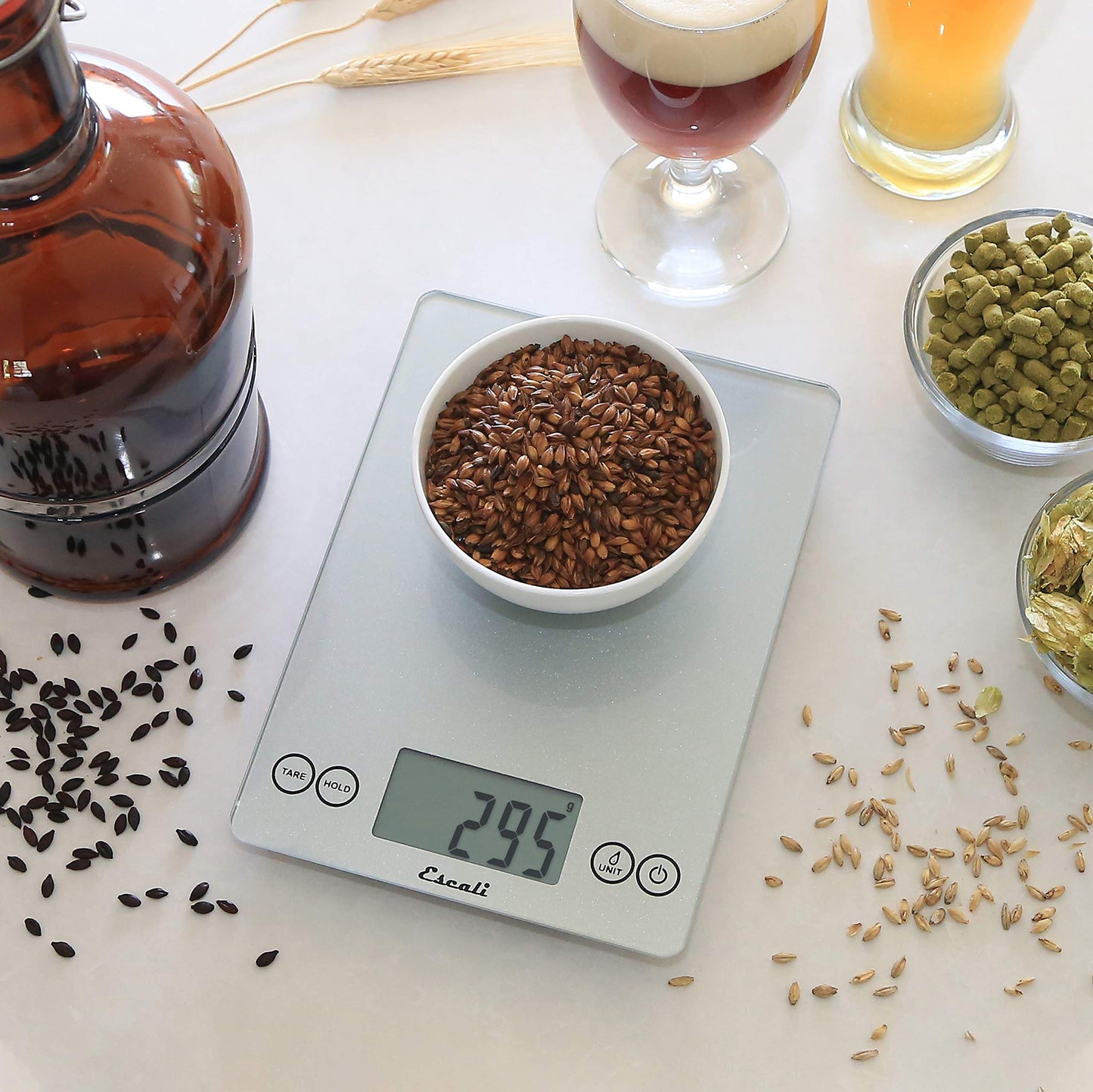 Arti Glass Food Scale Digital Countertop Kitchen (Shiny Silver / 9" x 6.5" x .75")