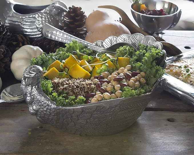 Arthur Court Serving Salad Bowl Turkey Large Thanksgiving Table Serving Bowl Fruit Bowl Statement Piece 13 inch Long x 10.5 inch Wide