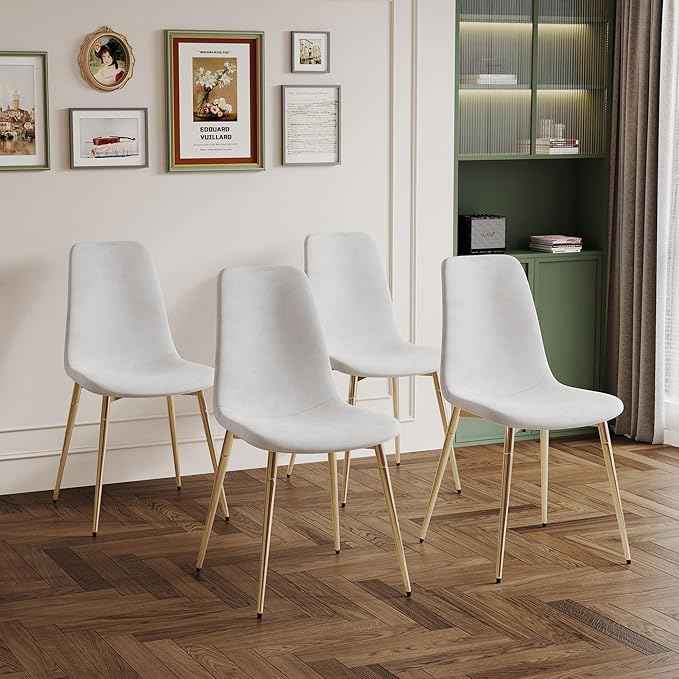 AF ARTISAN FURNITURE 36" Square Glass Dining Table Set for 4, 5-Piece Modern Kitchen Table with 4 White Velvet Chairs, Modern Circle Leisure Table for Home Office Dining Room Small Spaces (Gold Leg)